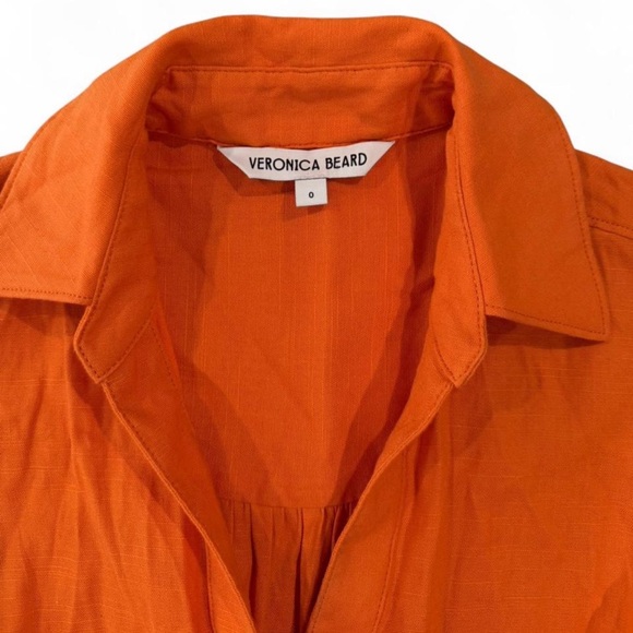 Veronica Beard Nagano Linen Blend Mini Shirtdress Orange Size 0 - Picture 7 of 9